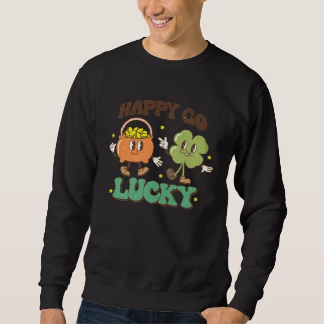 Retro Groovy St Patrick's Day Lycklig Tur Charme Lång Ärmad Tröja (Framsida)