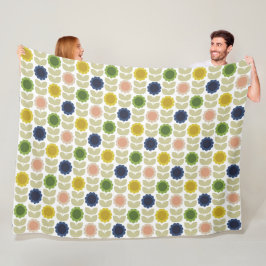 Retro Groovy Summer Flowers Stems Fleecefilt