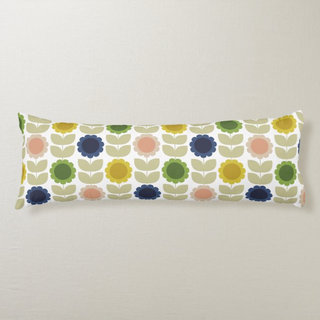 Retro Groovy Summer Flowers Stems Kroppskudde (Framsidan)