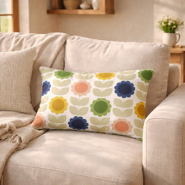 Retro Groovy Summer Flowers Stems Prydnadskudde