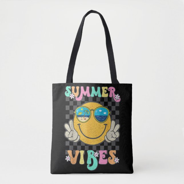 Retro Groovy Summer Vibes Smile Ansikte Hej Summer Tygkasse (Framsida)