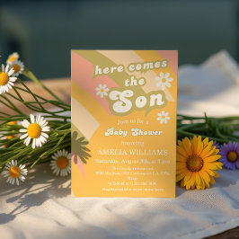 Retro Groovy Sunshine Baby Shower Boy Inbjudningar