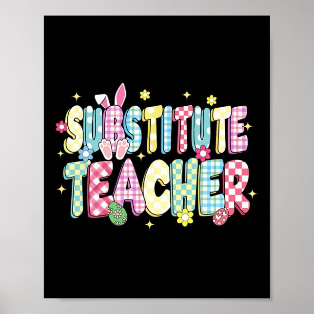 Retro Groovy Suppute Teacher Bunny Ear Påsk Poster (Framsidan)
