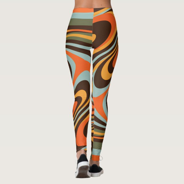 Retro Groovy Swirl Pattern 70s Psychedelic Vortex Leggings (Baksida)