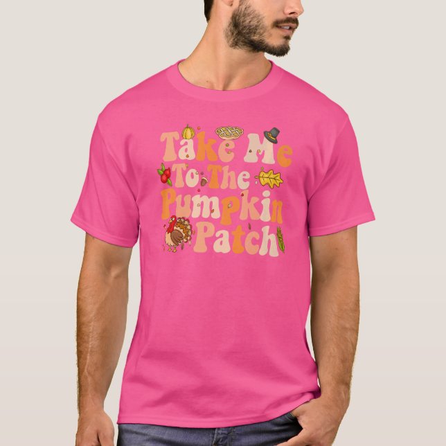 Retro Groovy tar mig till Pumpkin Patch Hallowee T Shirt (Framsida)