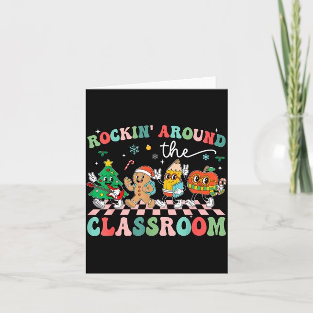 Retro Groovy Teacher Christmas Rockin' Around The  Kort (Framsida)