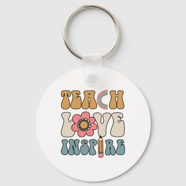 Retro Groovy Teacher Inspirational Happy Ck To Sch Nyckelring (Framsida)