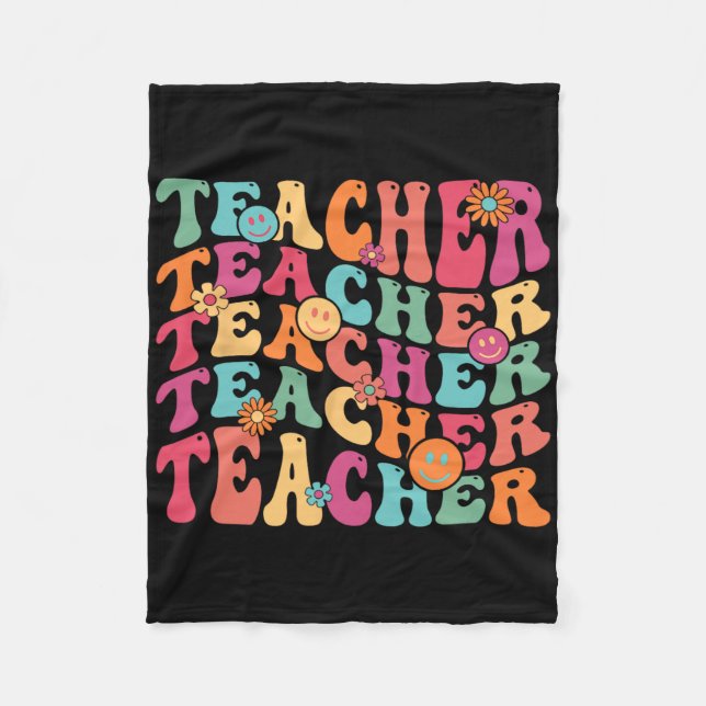 Retro Groovy Teacher Inspirational Lycklig Ck till Fleecefilt (Framsidan)