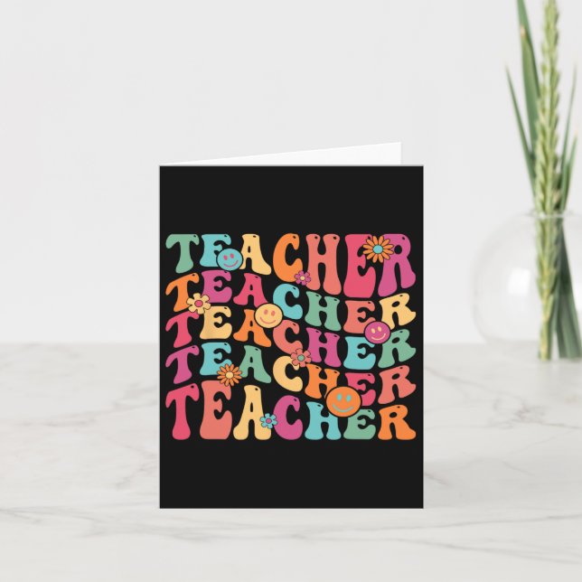 Retro Groovy Teacher Inspirational Lycklig Ck till Kort (Framsida)