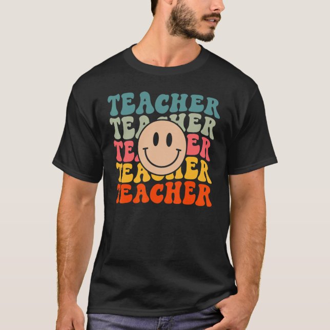 Retro Groovy Teacher inspirationerande färgåtergån T Shirt (Framsida)