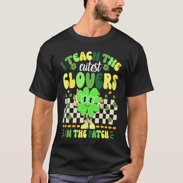 Retro Groovy Teacher  St Patricks Day Shamrock T Shirt (Framsida)