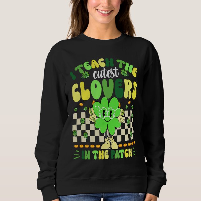 Retro Groovy Teacher  St Patricks Day Shamrock T Shirt (Framsida)