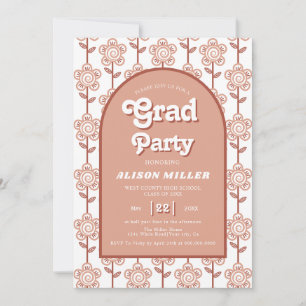 Retro groovy terracotta-blommor 70-tal Studenten Inbjudningar