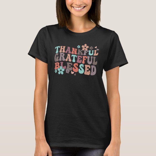Retro Groovy Thankful Grateful Blessed Fall Thanks T Shirt (Framsida)