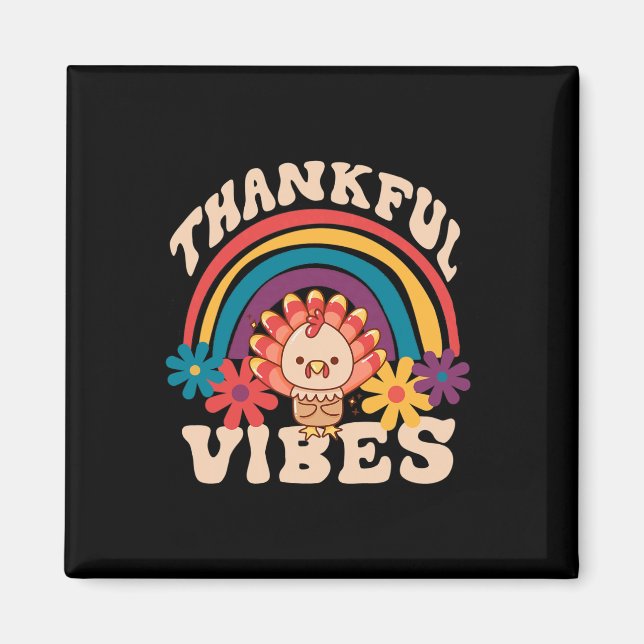 Retro Groovy Thankful Vibes Turkey Fall FUNNY Than Magnet (Framsidan)