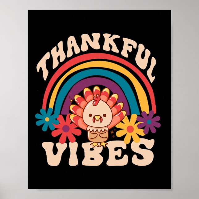 Retro Groovy Thankful Vibes Turkey Fall FUNNY Than Poster (Framsidan)