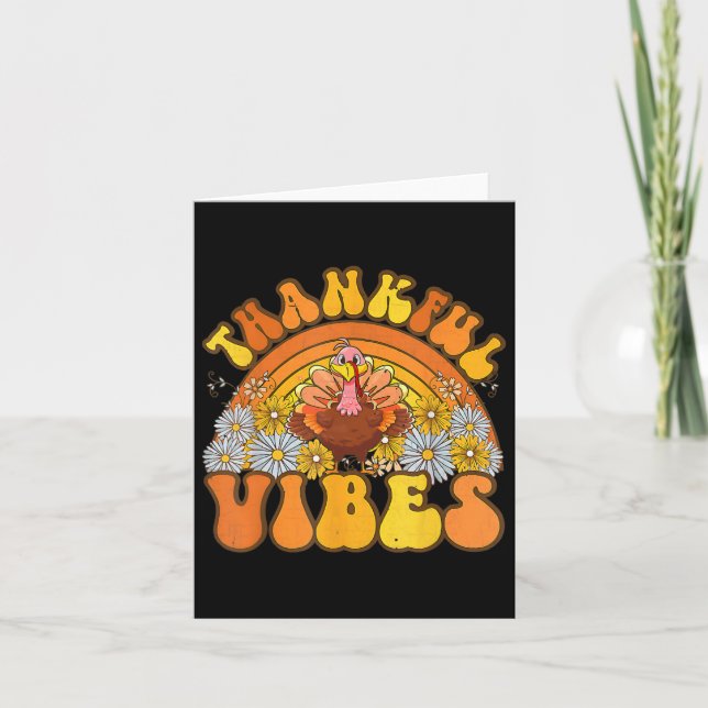 Retro Groovy Thankful Vibes Turkiet hösten Tha Kort (Framsida)