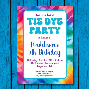 Retro Groovy Tie Die Birthday Inbjudningar