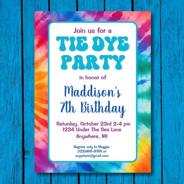 Retro Groovy Tie Die Birthday Inbjudningar (Skapare uppladdad)