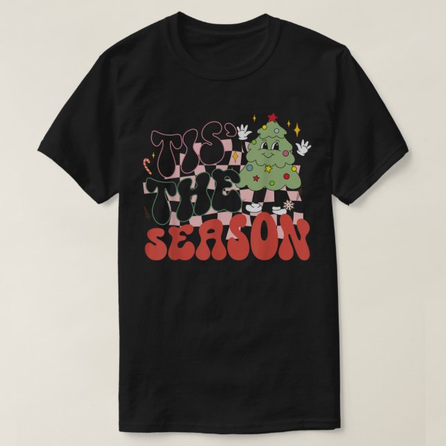 Retro Groovy Tis Season Cute Julgran Fu T Shirt (Design framsida)