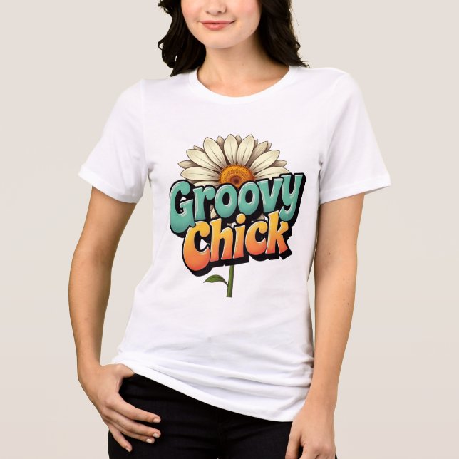 Retro Groovy Tjej Påsk Daisy Blomma Makt T Shirt (Framsida)