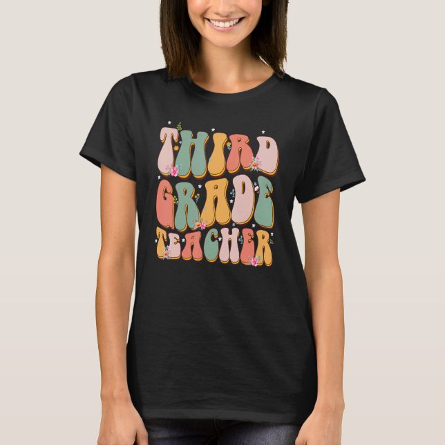 Retro Groovy Tredje Klass Lärare Back to school 3r T Shirt (Framsida)