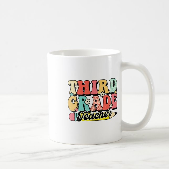 Retro Groovy Tredje Klass Lärare Första Dagen 3:e  Kaffemugg (Höger)