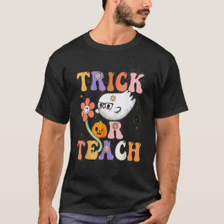 Retro Groovy Trick Or Teach Lärare Halloween Kosty T Shirt
