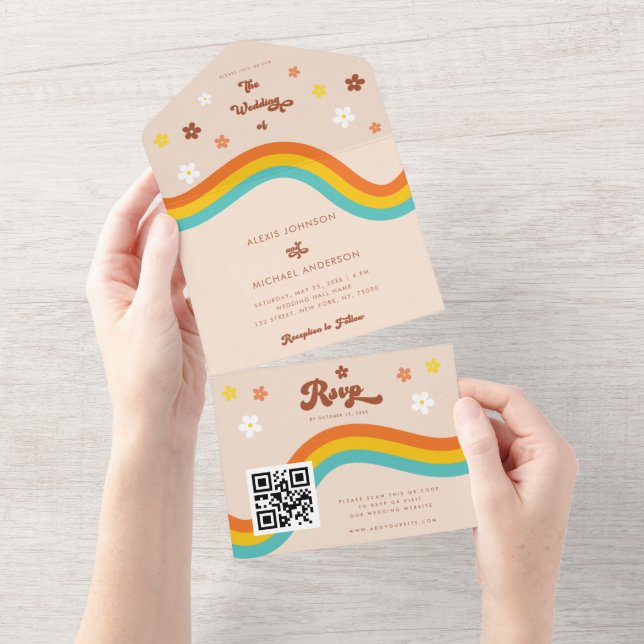 Retro Groovy Tusenskönor Regnbåge QR-kod Hippie Br (Tearaway)