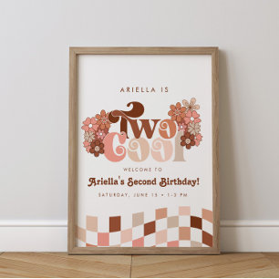 Retro Groovy Two Coola Girls 2:a födelsedag Välkom Poster