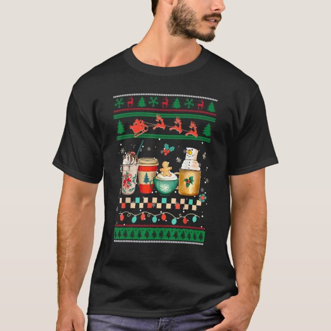 Retro Groovy Ugly Christmas Coffee Winter Cozy Xma T Shirt (Framsida)