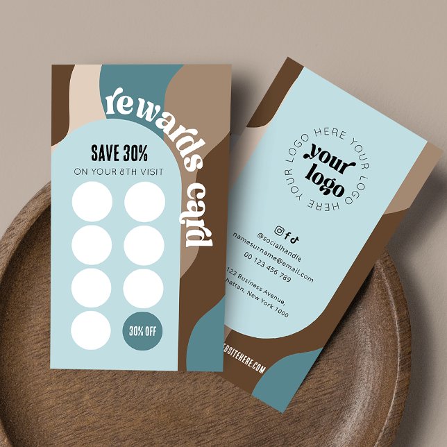 Retro Groovy Unique Beauty Salon Nagel Spa Lojalitetskort (Trendy retro business loyalty cards with your logo and custom rewards discount)
