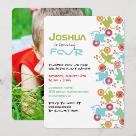 Retro Groovy Utomjordingars Kids Photo Birthday-in Inbjudningar