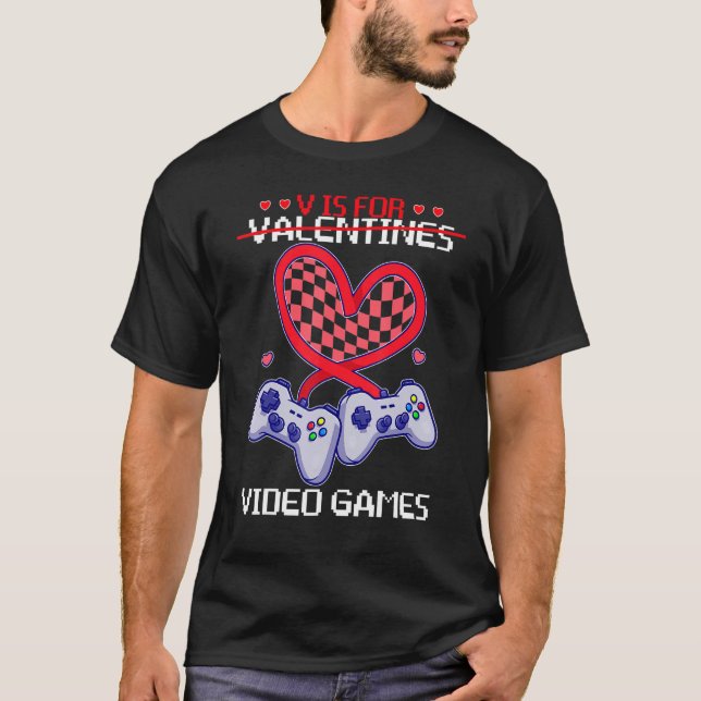 Retro groovy V är för videospel Valentines day G T Shirt (Framsida)