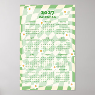 Retro Groovy Vågig Rutig Mönster 2027 Kalender Poster
