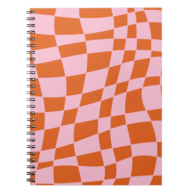 Retro Groovy Vågigt Psychedelic Checkerboard Check Anteckningsbok (Framsidan)
