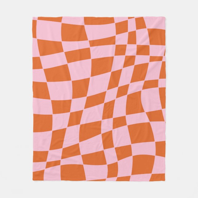Retro Groovy Vågigt Psychedelic Checkerboard Check Fleecefilt (Framsidan)
