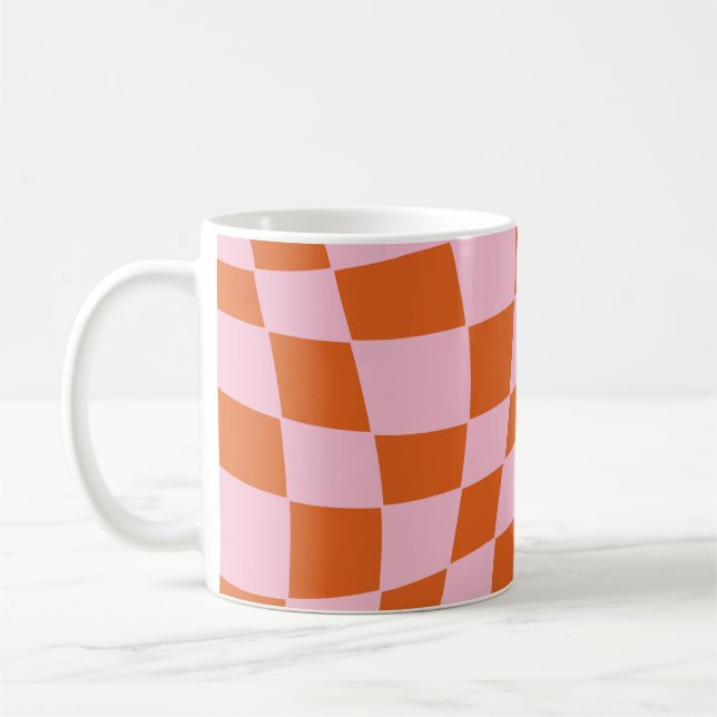 Retro Groovy Vågigt Psychedelic Checkerboard Check Kaffemugg (Vänster)