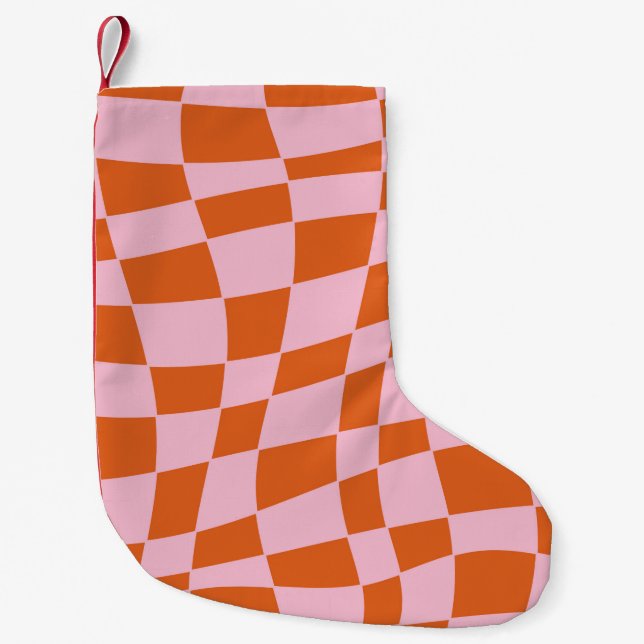Retro Groovy Vågigt Psychedelic Checkerboard Check Liten Julstrumpa (Framsidan)