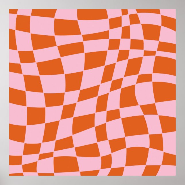 Retro Groovy Vågigt Psychedelic Checkerboard Check Poster (Framsidan)