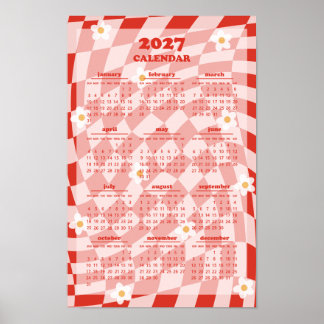 Retro Groovy Vågigt Rutigt Mönster 2027 Kalender Poster