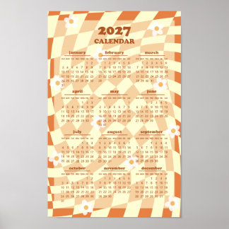 Retro Groovy Vågigt Rutigt Mönster 2027 Kalender Poster