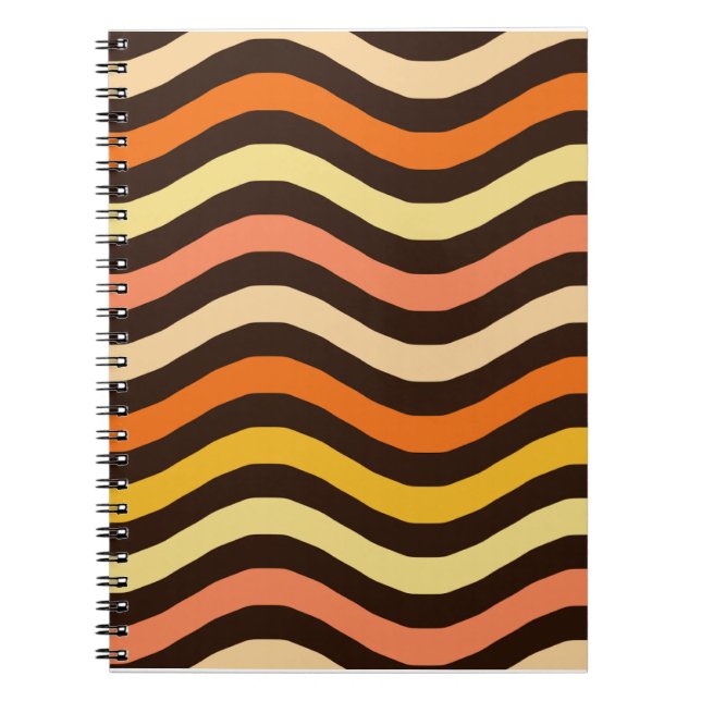 Retro Groovy Vågor Sömlöst Mönster Anteckningsbok (Framsidan)