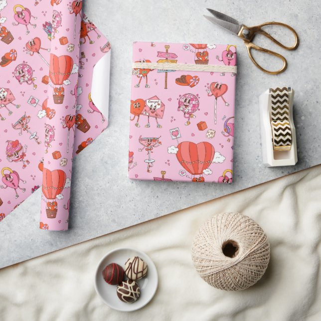 Retro Groovy Valentine Tecknads Presentpapper (Hantverk)