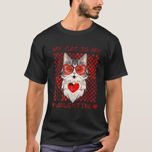 Retro Groovy Valentines day Hippie Cat Funny Match T Shirt (Framsida)