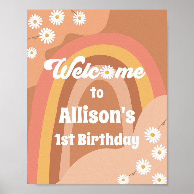 Retro Groovy Välkommen Hippie Daisy Girl Birthday Poster (Framsidan)