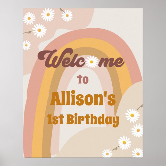 Retro Groovy Välkommen Hippie Daisy Girl Birthday  Poster (Framsidan)