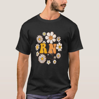 Retro groovy vild blomster Blomster RN Sjuksköters T Shirt