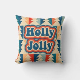 Retro Groovy Vintage jul Träd Holly Jolly Kudde