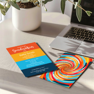 Retro Groovy Vortex Vågigt färglöst Studenten Inbjudningar